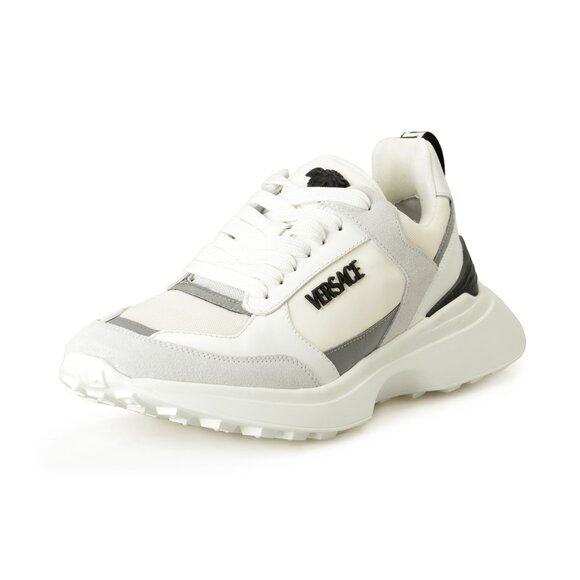 Versace Women\'s Logo White Leather & Suede & Canvas Sneakers Shoes US 10 IT 40
